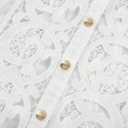 Patrizia White Lace Floral Shirt Skirt Set