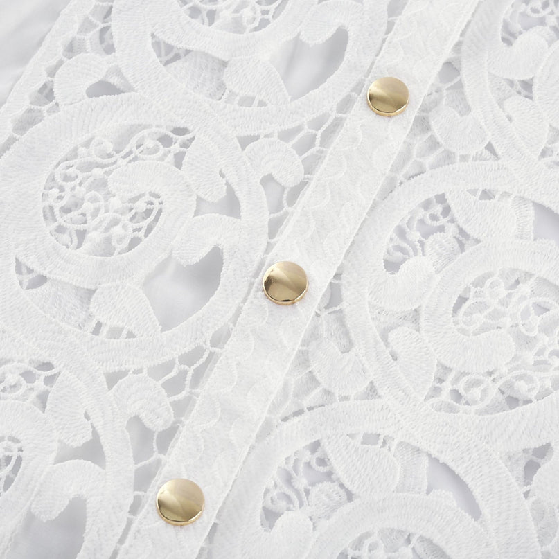 Patrizia White Lace Floral Shirt Skirt Set