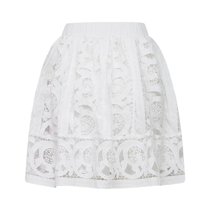 Patrizia White Lace Floral Shirt Skirt Set
