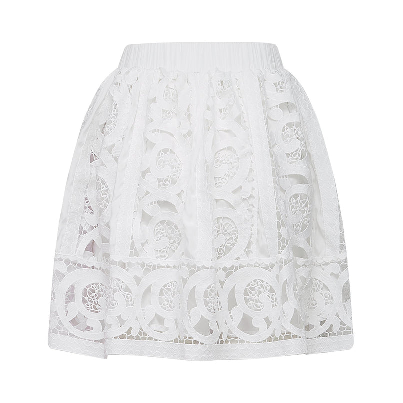 Patrizia White Lace Floral Shirt Skirt Set