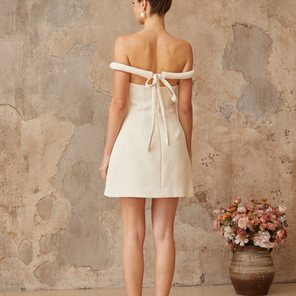 Patrizia White Mini Dress with Off-Shoulder Elegance and Braid Detailing