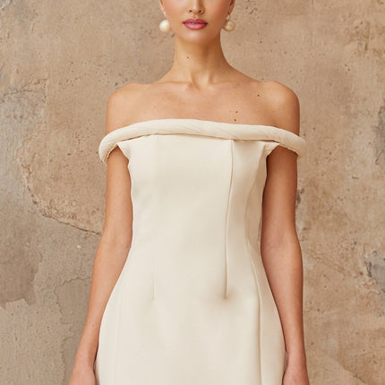 Patrizia White Off-Shoulder Mini Dress with Braid Detailing and Self-Tie Design