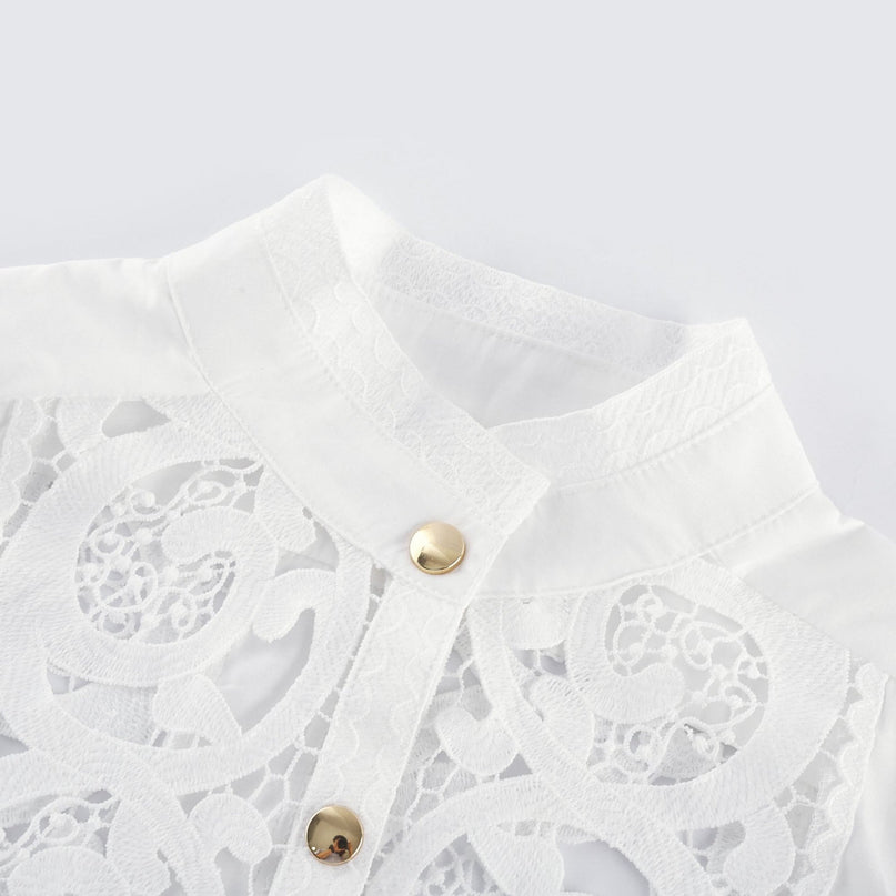 Patrizia White Shirt Skirt Set Lace Floral Cut Out Design 100 Percent Cotton