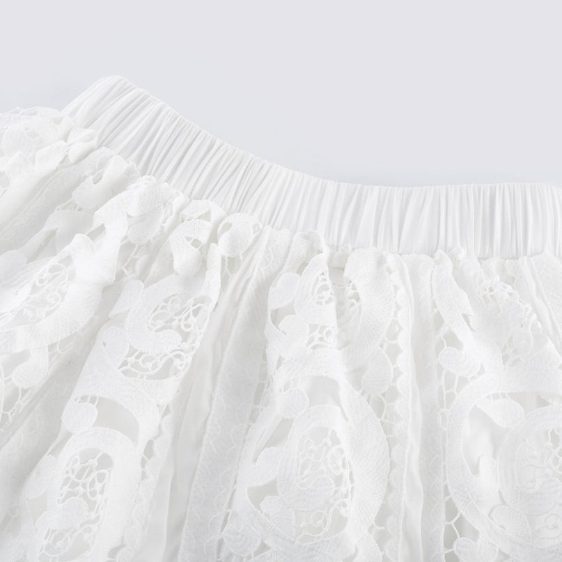 Patrizia White Shirt Skirt Set Lace Floral Embellishments 100 Percent Cotton