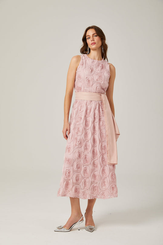 Paulette pink floral tiewaist midi dress