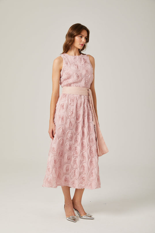 Paulette pink floral tiewaist midi dress