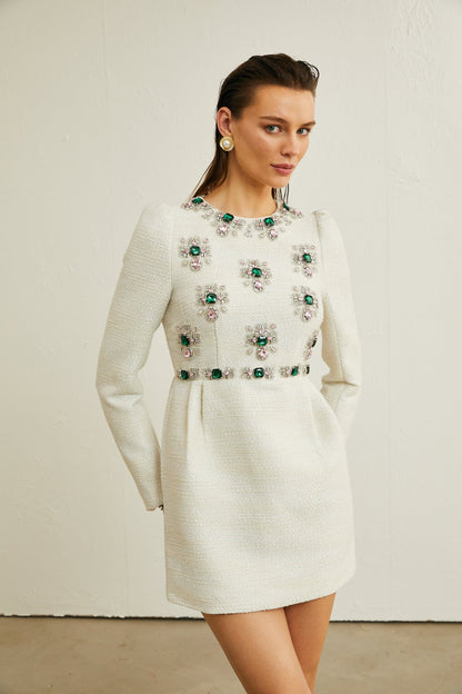 Pauline white tweed beadembellished mini dress