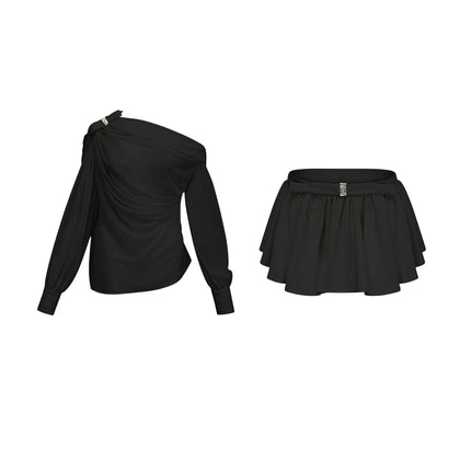 Pellegrina Black Blouse Skirt Crystal Bow Set Tulle Terylene Elegant Sophisticated
