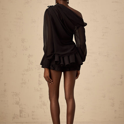 Pellegrina Black Crystal Bow Blouse Skirt Set