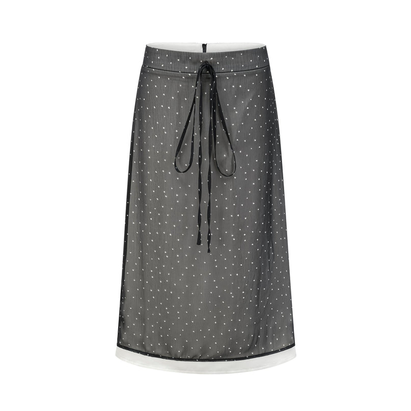 Penelope Black Tie-Waist Color-Blocked Polka Dot Tulle Midi Skirt