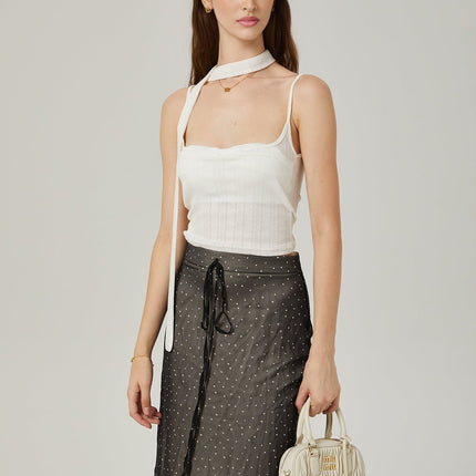Penelope Black Tie-Waist Polka Dot Tulle Midi Skirt