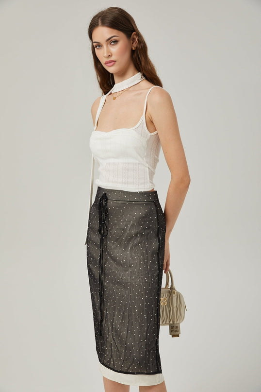 Penelope Black Tie-Waist Polka Dot Tulle Midi Skirt