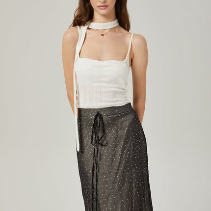 Penelope Black Tie-Waist Polka Dot Tulle Midi Skirt