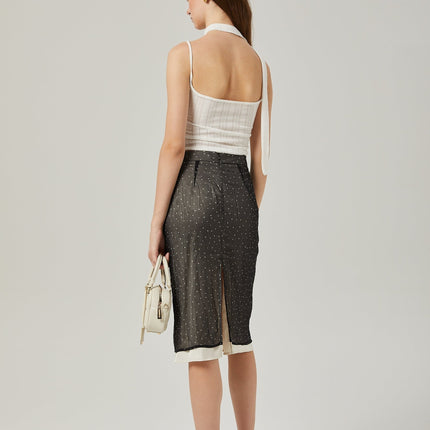 Penelope Black Tie-Waist Polka Dot Tulle Midi Skirt