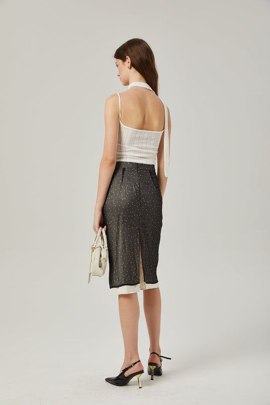 Penelope Black Tie-Waist Polka Dot Tulle Midi Skirt