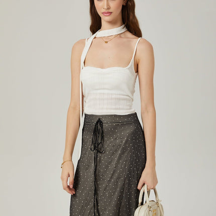 Penelope Black Tie-Waist Polka Dot Tulle Midi Skirt