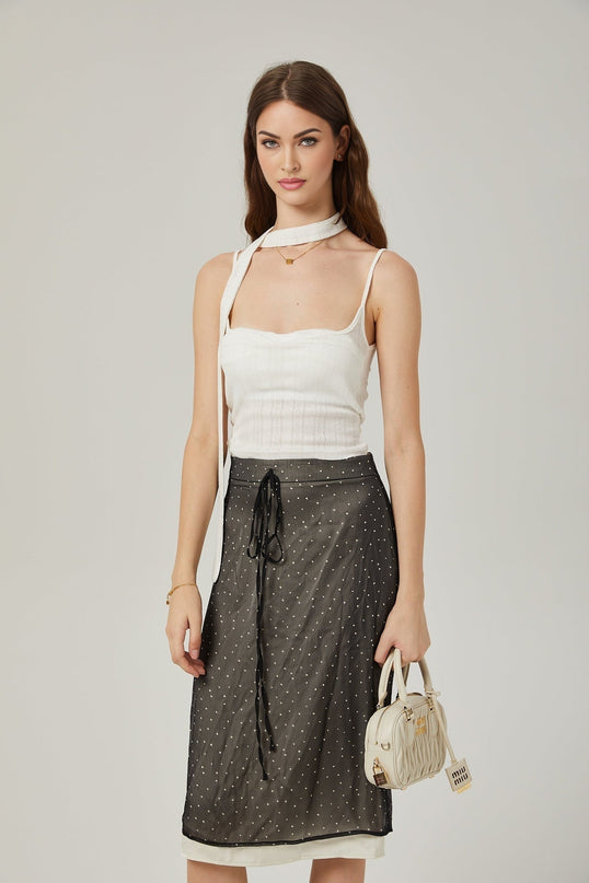 Penelope Black Tie-Waist Polka Dot Tulle Midi Skirt