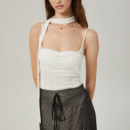 Penelope Black Tie-Waist Polka Dot Tulle Midi Skirt