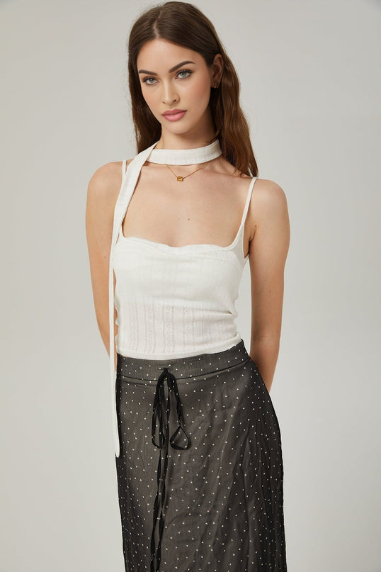 Penelope Black Tie-Waist Polka Dot Tulle Midi Skirt