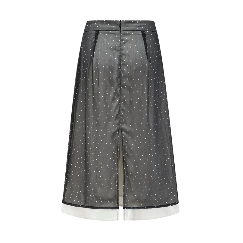 Penelope Black Tie-Waist Tulle Polka Dot Midi Skirt