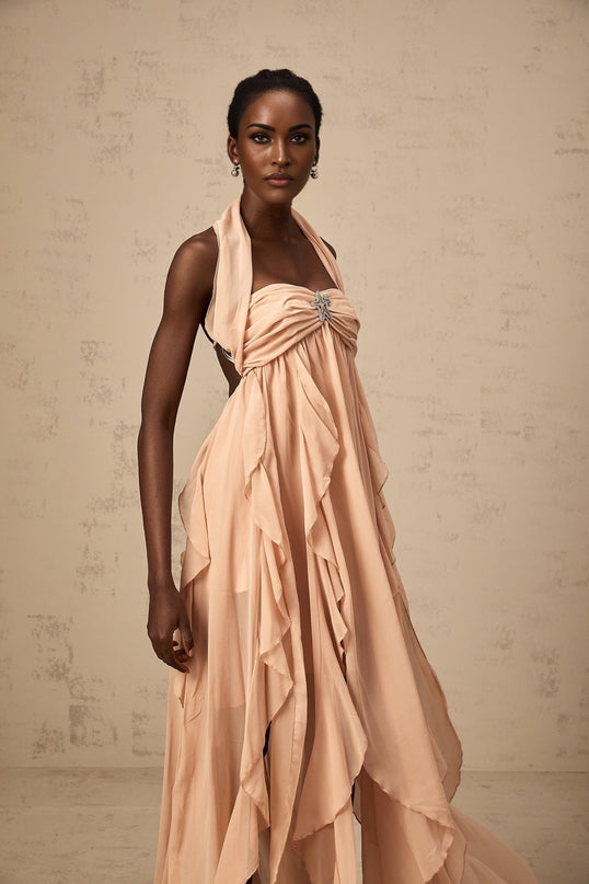 Penelope Pink Diamond Lace Maxi Dress