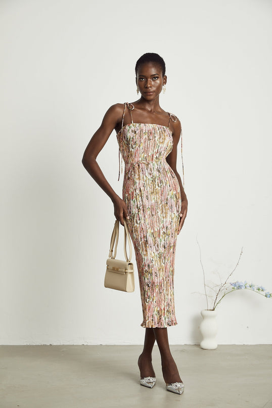 Pénélope roseprint pleated midi dress