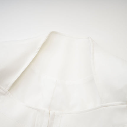 Penelope White Corset Top Square Neck Long Sleeve Boned Bodice Front Hook Curved Hem Cropped Length Cotton Spandex Blend