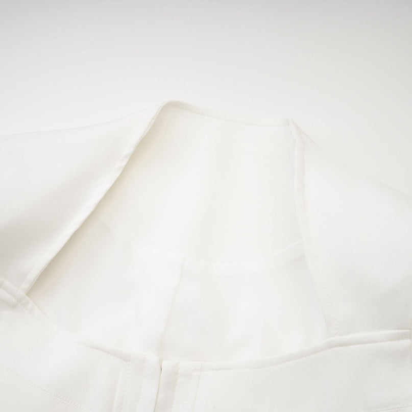 Penelope White Corset Top Square Neck Long Sleeve Boned Bodice Front Hook Curved Hem Cropped Length Cotton Spandex Blend