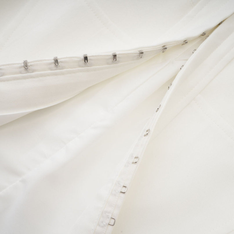 Penelope White Corset Top Long Sleeve Square Neck Boned Bodice Cropped Length Curved Hem Cotton Spandex Blend