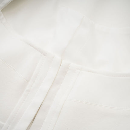 Penelope White Corset Top Square Neck Long Sleeve Boned Bodice Front Hook Curved Hem Cropped Length Cotton Spandex Blend