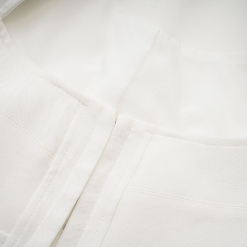 Penelope White Corset Top Square Neck Long Sleeve Boned Bodice Front Hook Curved Hem Cropped Length Cotton Spandex Blend