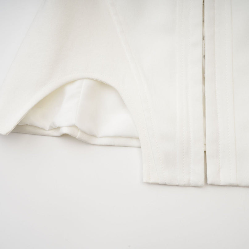 Penelope White Corset Top Long Sleeve Square Neck Boned Bodice Curved Hem Cropped Length