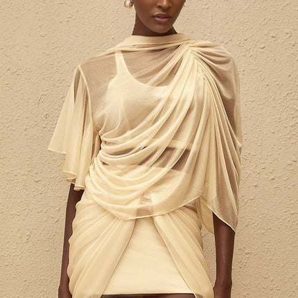 Penombre Neutral Ruched Tulle Top Skirt Set Neutrals