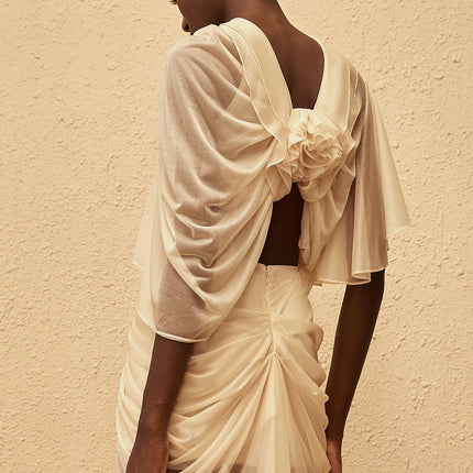 Penombre Neutral Ruched Tulle Top Skirt Set in Neutrals