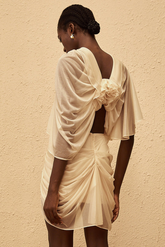 Penombre Neutral Ruched Tulle Top Skirt Set in Neutrals
