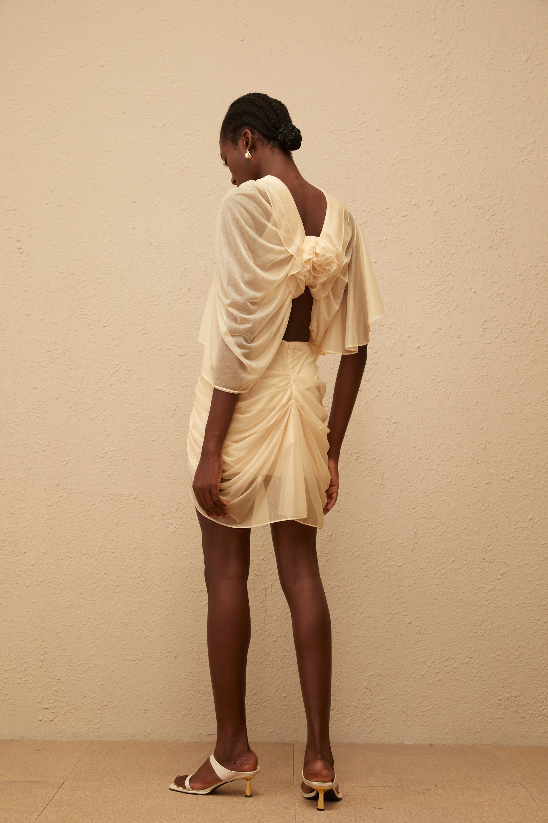Pénombre Neutral Ruched Tulle Top  Skirt Set