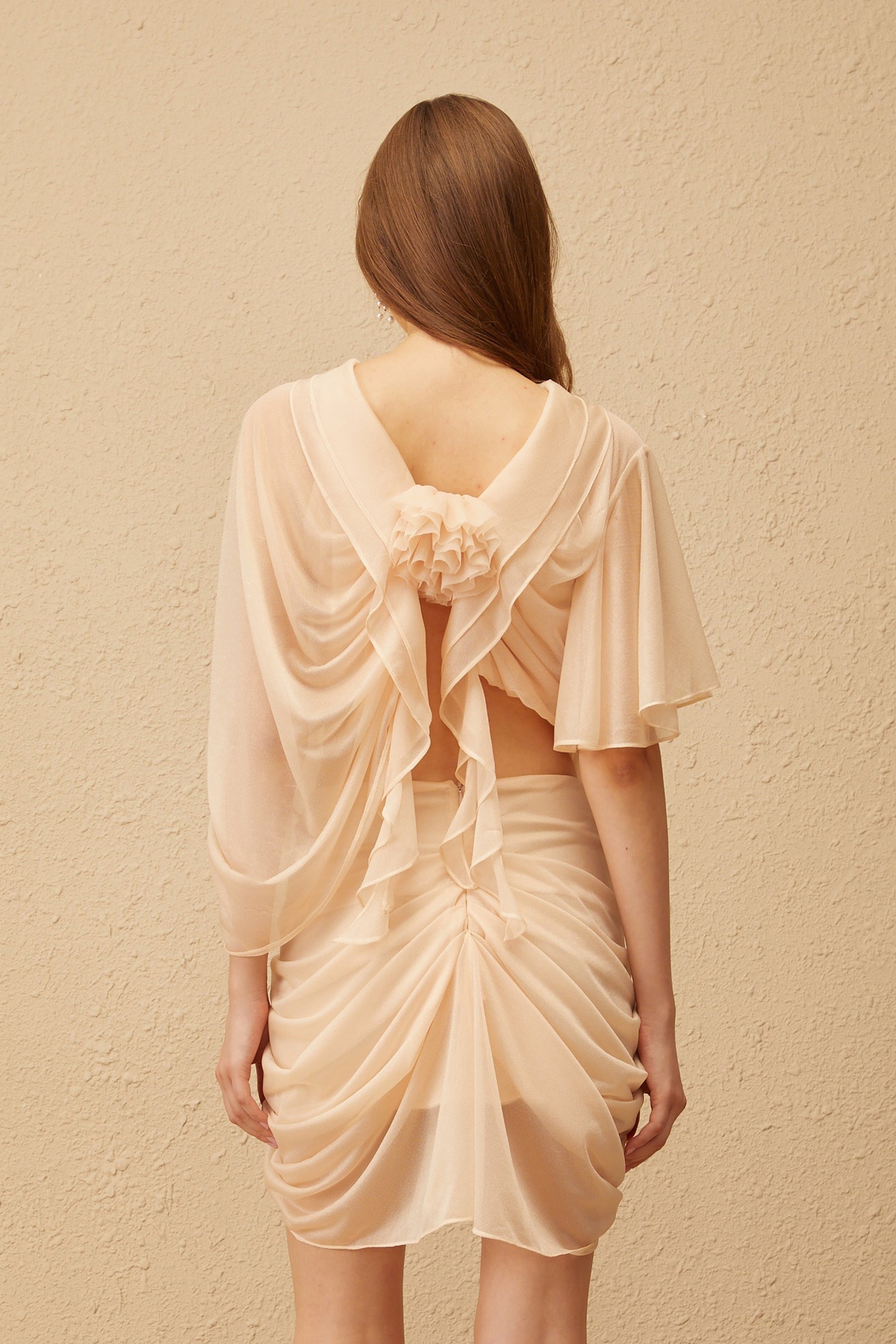 Pénombre Neutral Ruched Tulle Top  Skirt Set