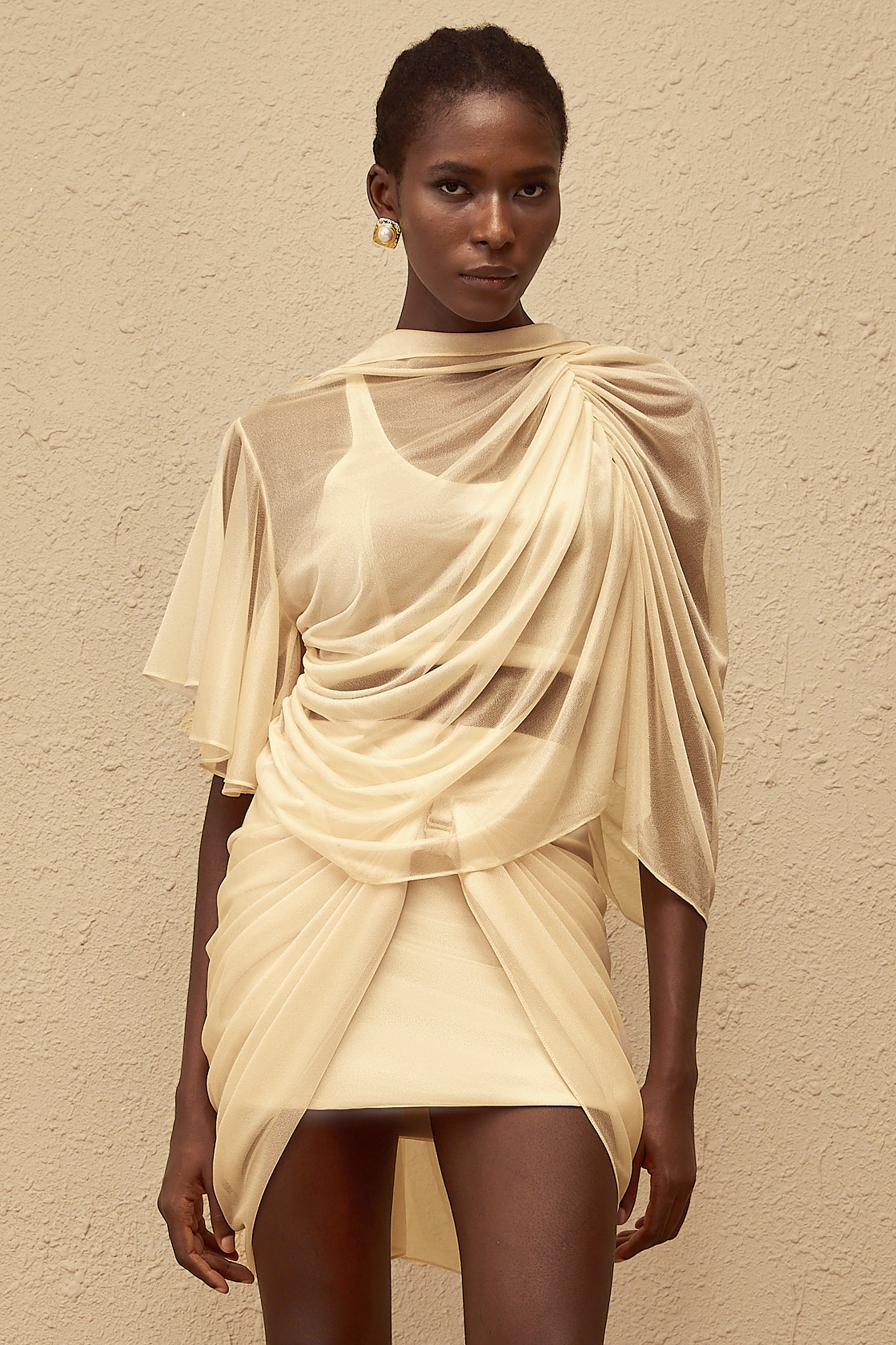 Pénombre Neutral Ruched Tulle Top  Skirt Set