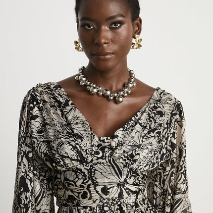 Perrine patternprint Vneck mini dress