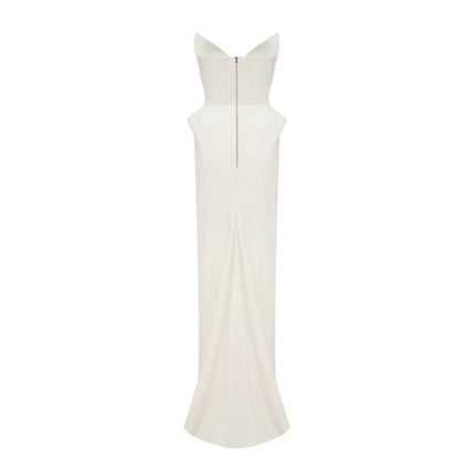 Peyton Maxi Dress in White with Barrel Waist Detailing and Corset-Style Bodice