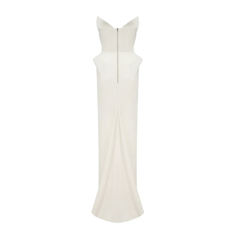 Peyton Maxi Dress in White with Barrel Waist Detailing and Corset-Style Bodice