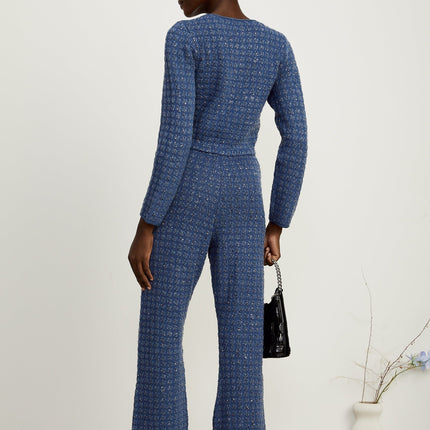 Peyton Sapphire Blue Sequin Embellished Jacket and Trousers Set