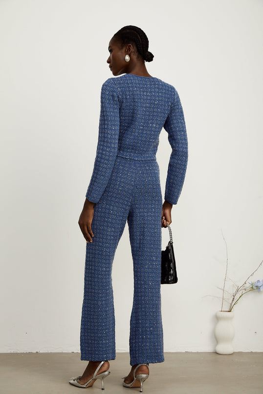 Peyton Sapphire Blue Sequin Embellished Jacket and Trousers Set