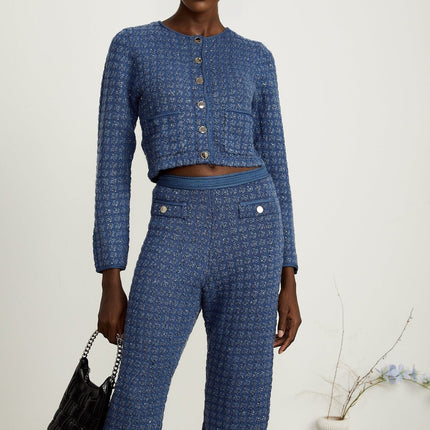 Peyton Sapphire Blue Sequin Embellished Jacket Trousers Set