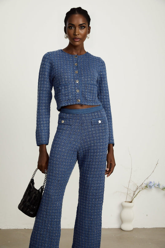 Peyton Sapphire Blue Sequin Embellished Jacket Trousers Set
