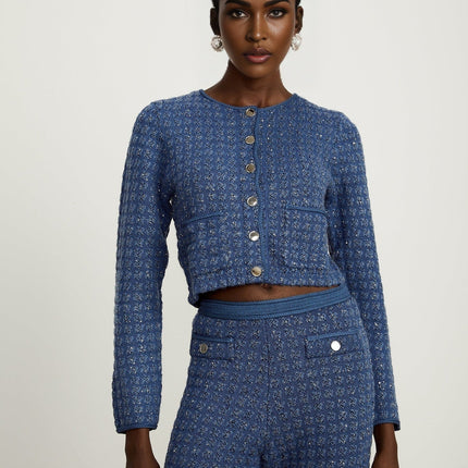 Peyton Sapphire Blue Sequin Embellished Jacket Trousers Set
