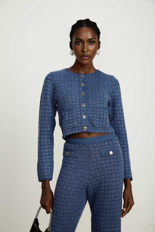 Peyton Sapphire Blue Sequin Embellished Jacket Trousers Set