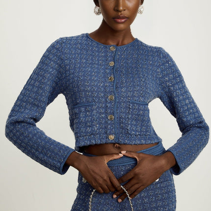 Peyton Sapphire Blue Sequin Embellished Jacket and Trousers Set