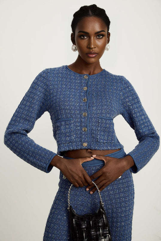 Peyton Sapphire Blue Sequin Embellished Jacket and Trousers Set