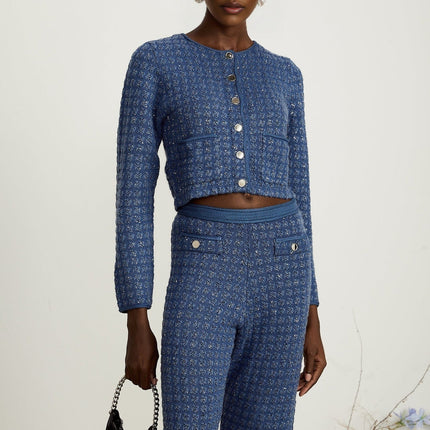 Peyton Sapphire Blue Sequin Embellished Jacket Trousers Set